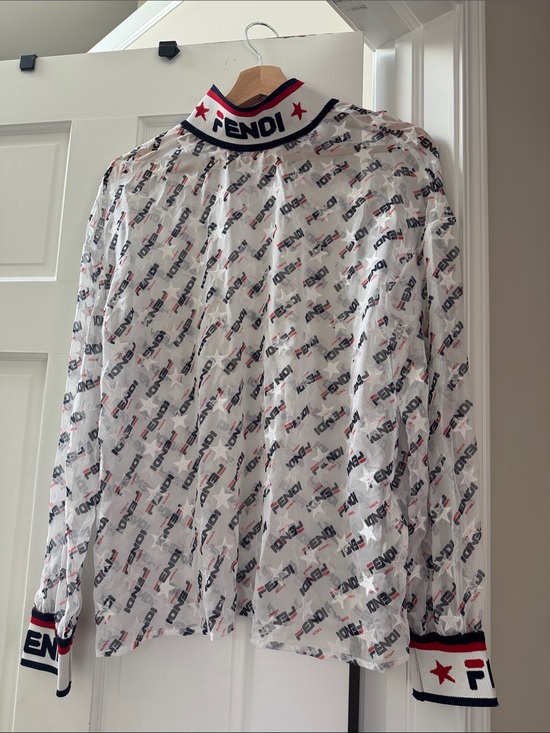 Fendi Tops - Fendi White Sheer Logo Jacket with Red and Black Trim. Vintage style !